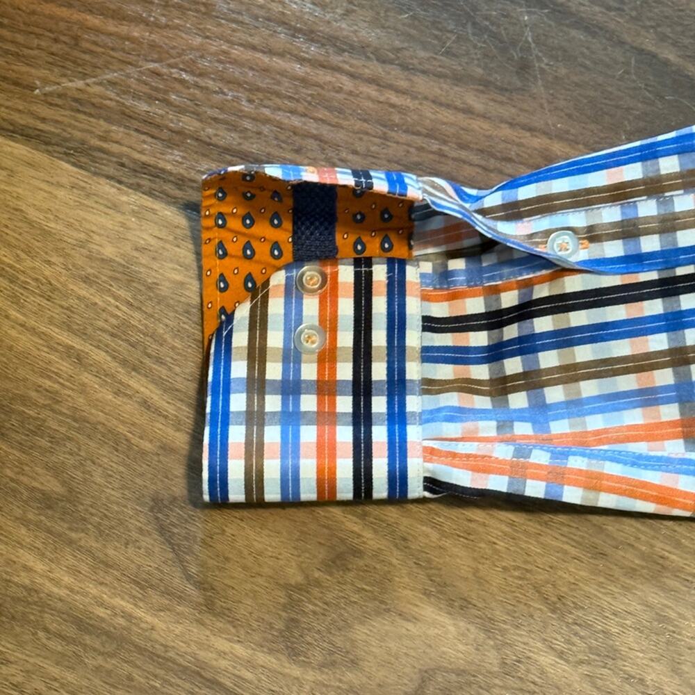 Luchiano Visconti Men's Size L Button-Down Shirt  Plaid Orange Blue Black Brown - Picture 5 of 6